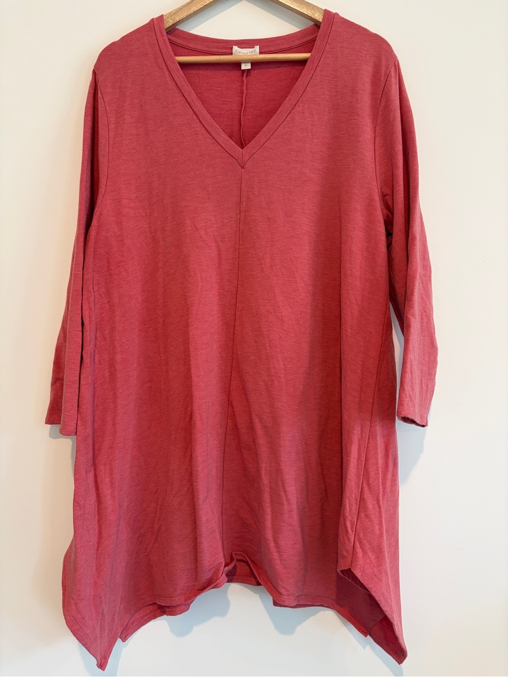 Garnet Hill Tencel Lyocell Sharkbite Hem V-Neck Tunic Top Coral Pink XL